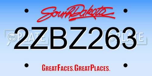 2ZBZ263 South Dakota License Plate