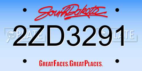 2ZD3291 South Dakota License Plate