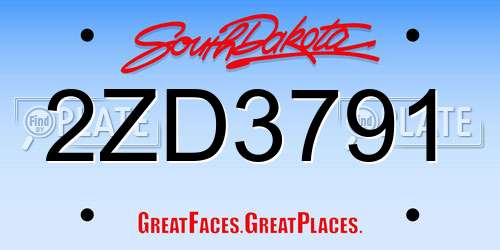 2ZD3791 South Dakota License Plate
