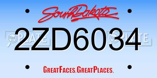 2ZD6034 South Dakota License Plate