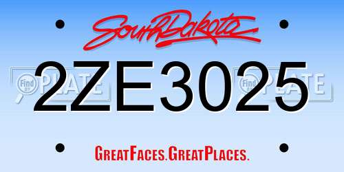 2ZE3025 South Dakota License Plate