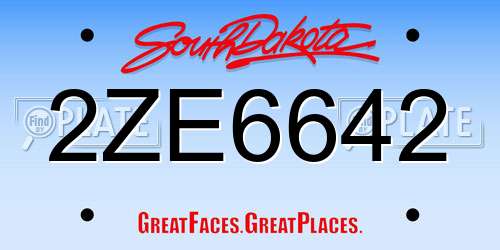 2ZE6642 South Dakota License Plate