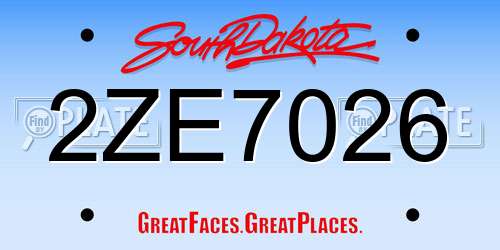 2ZE7026 South Dakota License Plate