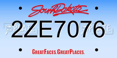 2ZE7076 South Dakota License Plate