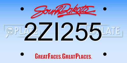 2ZI255 South Dakota License Plate