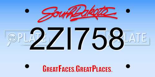 2ZI758 South Dakota License Plate