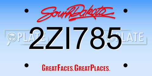 2ZI785 South Dakota License Plate