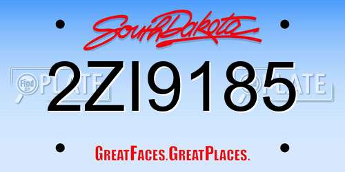 2ZI9185 South Dakota License Plate