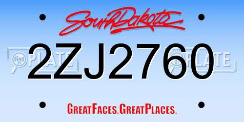 2ZJ2760 South Dakota License Plate