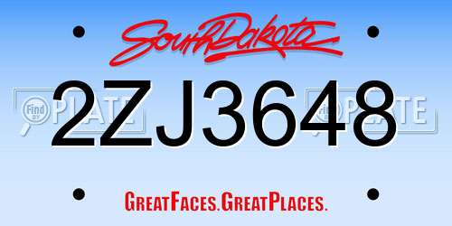 2ZJ3648 South Dakota License Plate