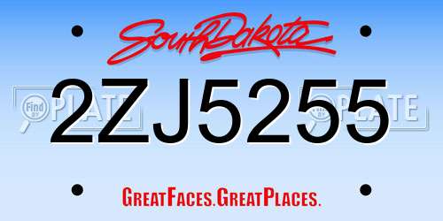 2ZJ5255 South Dakota License Plate