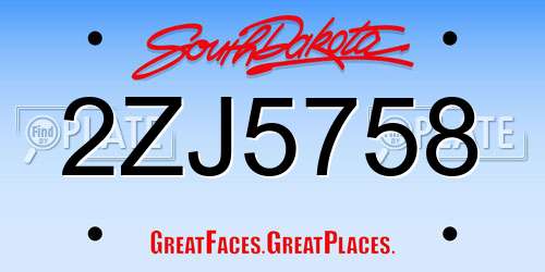 2ZJ5758 South Dakota License Plate