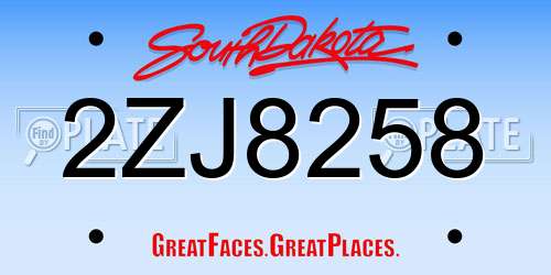 2ZJ8258 South Dakota License Plate