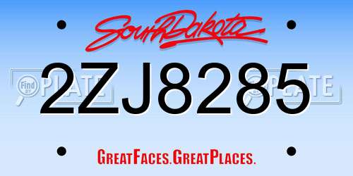2ZJ8285 South Dakota License Plate