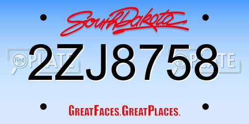 2ZJ8758 South Dakota License Plate
