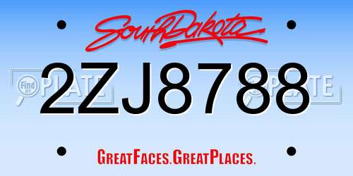2ZJ8788 South Dakota License Plate