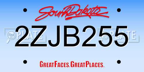 2ZJB255 South Dakota License Plate