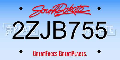 2ZJB755 South Dakota License Plate