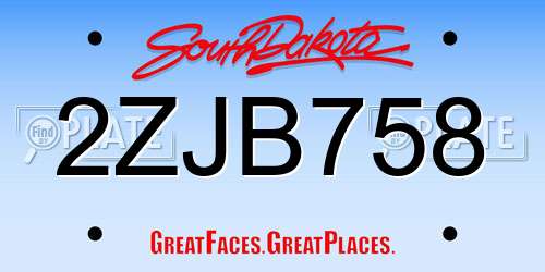 2ZJB758 South Dakota License Plate