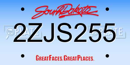 2ZJS255 South Dakota License Plate
