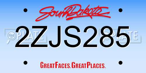 2ZJS285 South Dakota License Plate