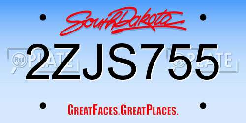2ZJS755 South Dakota License Plate