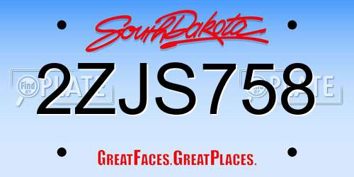 2ZJS758 South Dakota License Plate