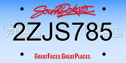 2ZJS785 South Dakota License Plate