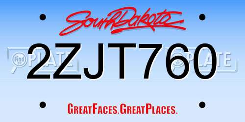 2ZJT760 South Dakota License Plate