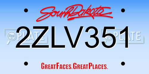 2ZLV351 South Dakota License Plate
