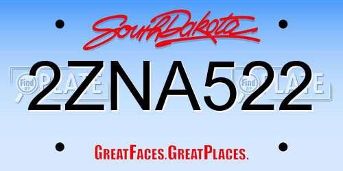 2ZNA522 South Dakota License Plate