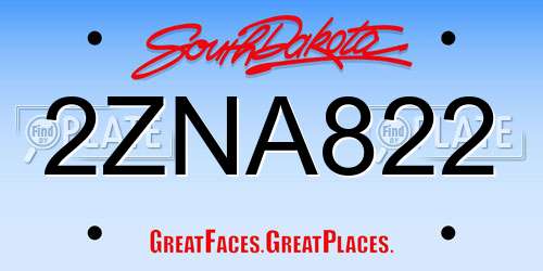 2ZNA822 South Dakota License Plate