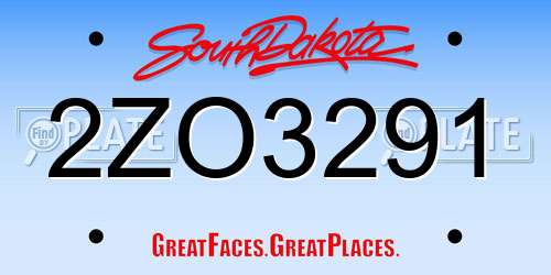 2ZO3291 South Dakota License Plate