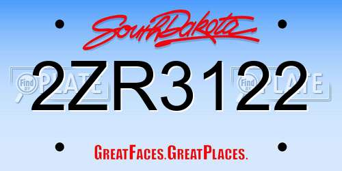 2ZR3122 South Dakota License Plate