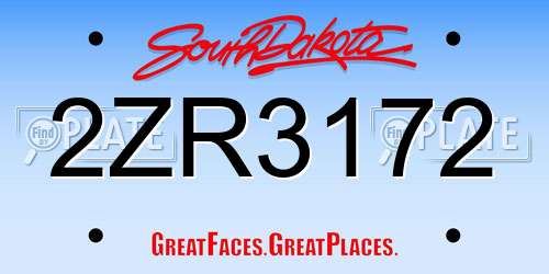2ZR3172 South Dakota License Plate