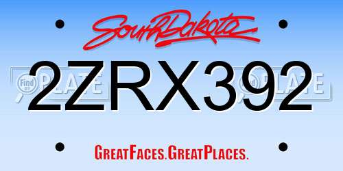 2ZRX392 South Dakota License Plate