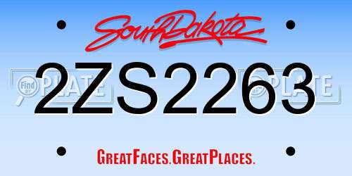 2ZS2263 South Dakota License Plate