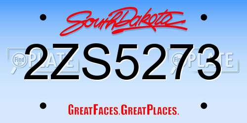 2ZS5273 South Dakota License Plate