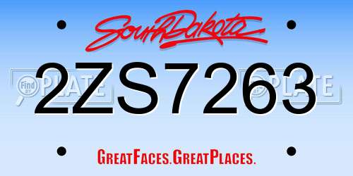 2ZS7263 South Dakota License Plate