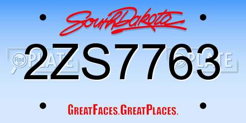 2ZS7763 South Dakota License Plate