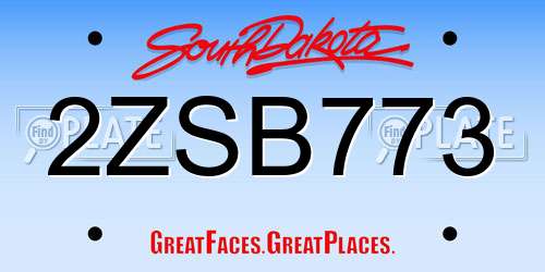2ZSB773 South Dakota License Plate