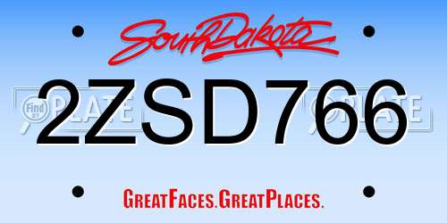 2ZSD766 South Dakota License Plate