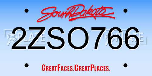 2ZSO766 South Dakota License Plate