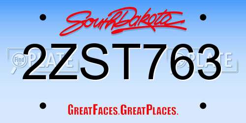 2ZST763 South Dakota License Plate