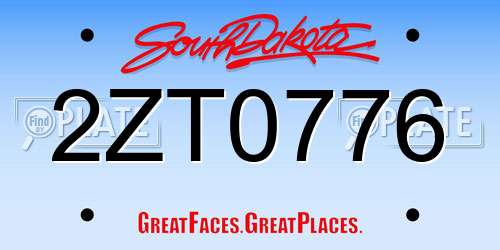 2ZT0776 South Dakota License Plate
