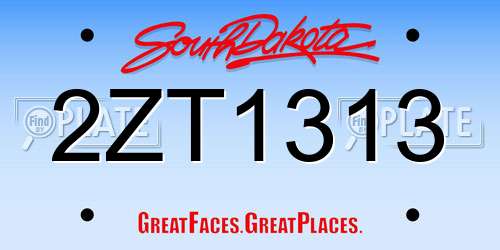2ZT1313 South Dakota License Plate
