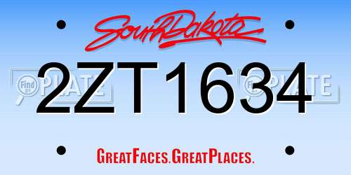 2ZT1634 South Dakota License Plate