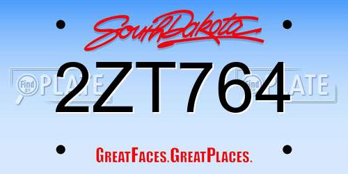 2ZT764 South Dakota License Plate