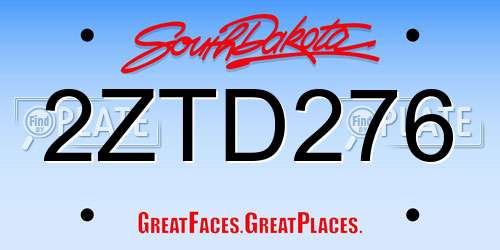 2ZTD276 South Dakota License Plate
