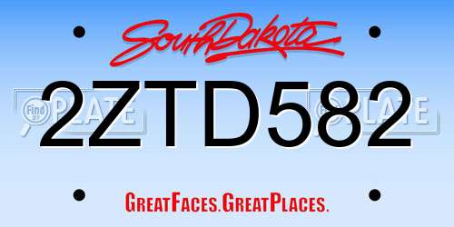 2ZTD582 South Dakota License Plate